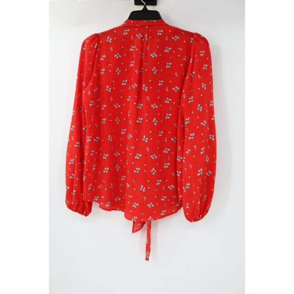 Rixo London Blouse Womens Small Silk Moss Red Floral Print Tie V Neck Top - Picture 8 of 13